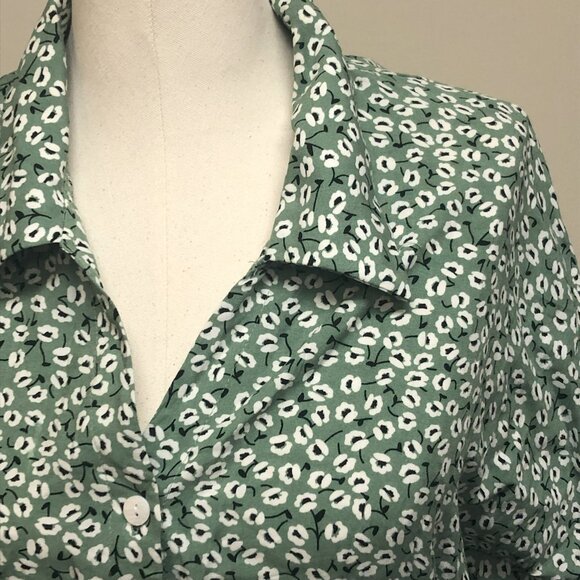 Shortsleeve Button-up Green Floral Midi Dress - Picture 5 of 8